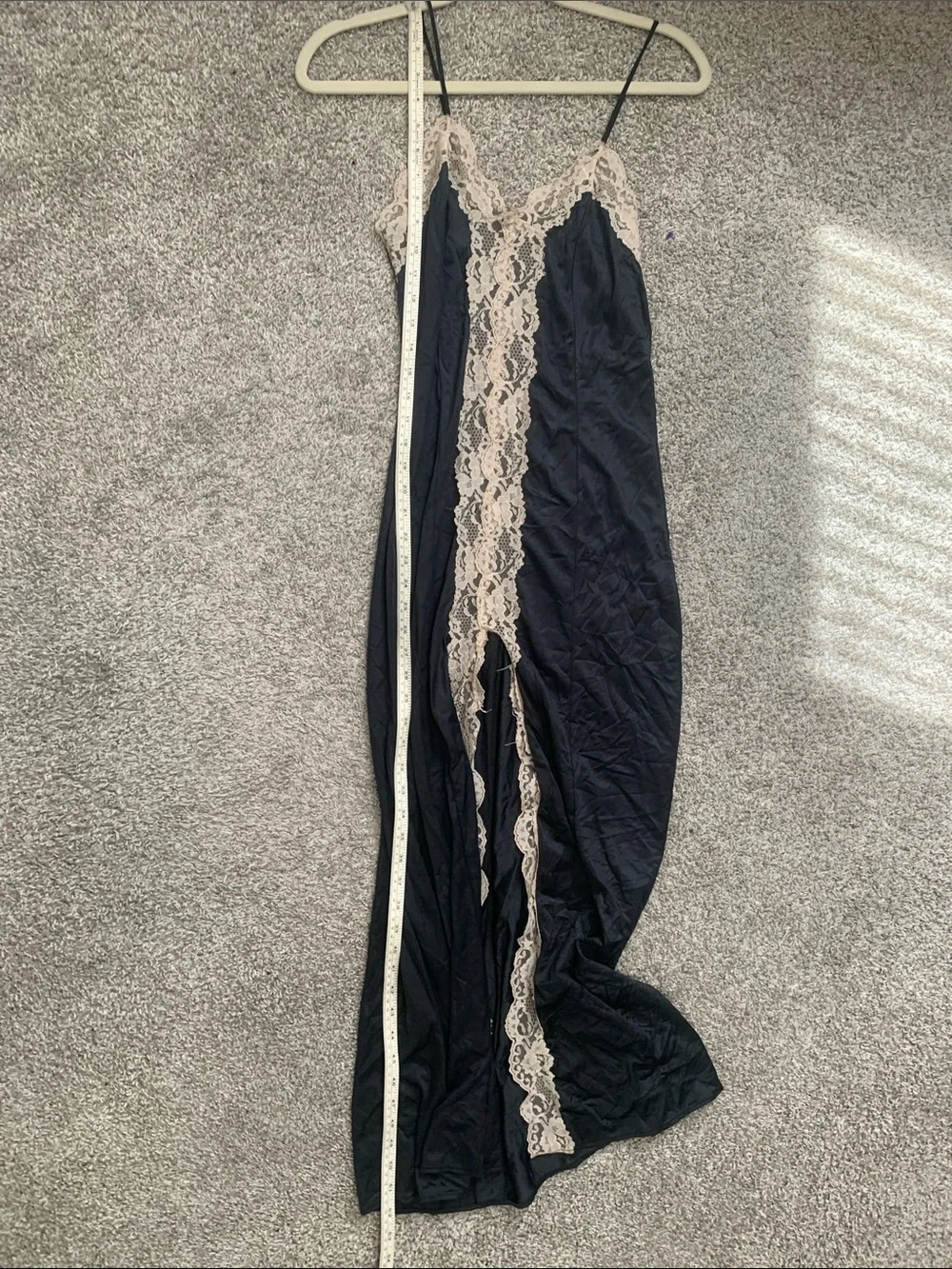 Vintage Black Slip Maxi Dress with Cream Lace Trim - Picture 5 of 6